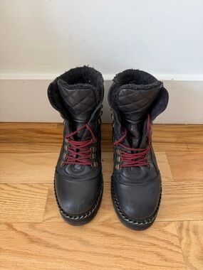 The Kooples Black Leather Ankle Boots with Red Laces